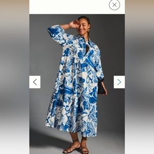 Anthropologie bettina midi dress Blue and White by Maeve